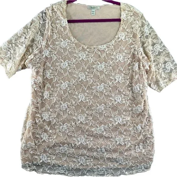 DressBarn Lace Overlay Blouse Women’s 3X Pink Short Sleeve Wedding *Made in USA* - Picture 11 of 11